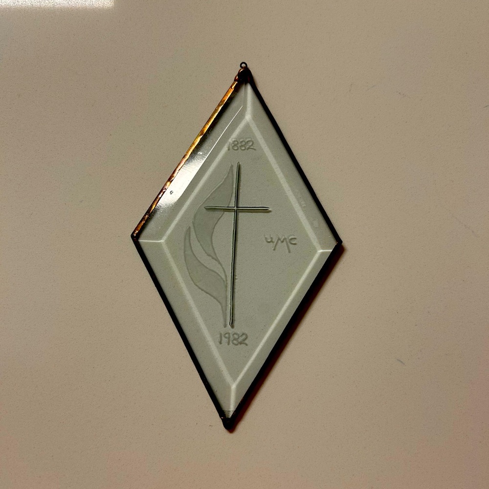 Vintage diamond shaped sun catcher from the Methodist church #stainedglass